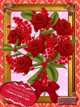 A4 Extreme Decoupage Red Rose Bouquet Kit