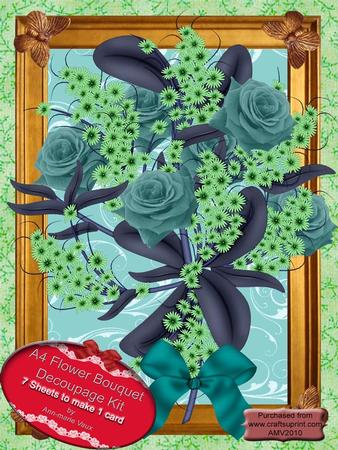 A4 Extreme Decoupage Mixed Blue Rose Bouquet Kit