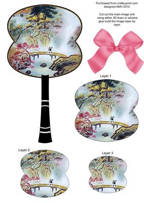 Bridge Scene Oriental Hand Fan 3D Topper