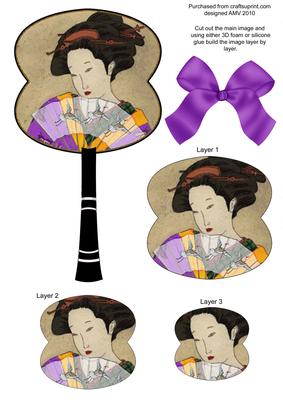 Geisha Girl Oriental Hand Fan 3D Topper