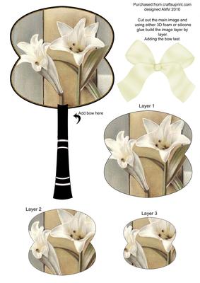 White Lillies Oriental Hand Fan 3D Topper