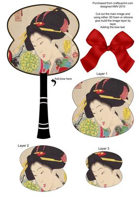Colourful Lady Oriental Hand Fan 3D Topper