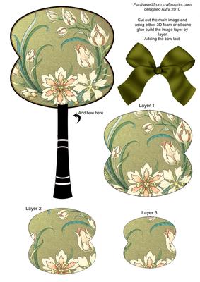 Deco Flower Oriental Hand Fan 3D Topper