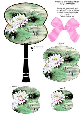 Lily Pad Flowers Oriental Hand Fan 3D Toppers