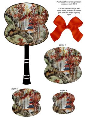 Oriental House Hand Fan 3D Toppers