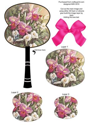 Exotic Flowers Oriental Hand Fan 3D Toppers