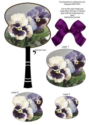 Giant Pansies Oriental Hand Fan 3D Toppers