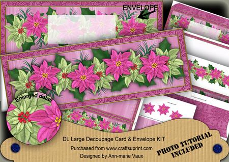 Cerise Olive Poinsettia Large Dl Decoupage Card & Env Kit