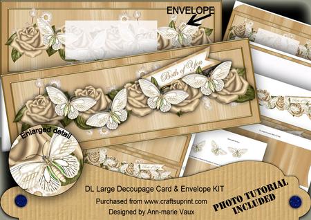 Cream Rose Both of You Large Dl Decoupage Card & Env Kit
