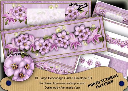 Lilac Cherry Blossom Large Dl Decoupage Card & Env Kit