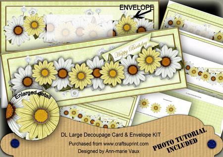 Lemon Daisy Happy Birthday Large Dl Decoupage Card & Env Kit