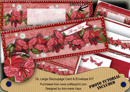 Red Butterfly All My Love Large Dl Decoupage Card & Env Kit