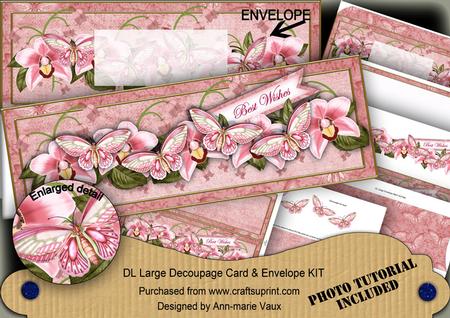 Pink Orchid Best Wishes Large Dl Decoupage Card & Env Kit