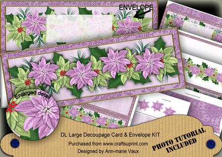 Lilac Olive Poinsettia Large Dl Decoupage Card & Env Kit