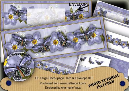 Blue Forget Me Knots Large Dl Decoupage Card & Env Kit