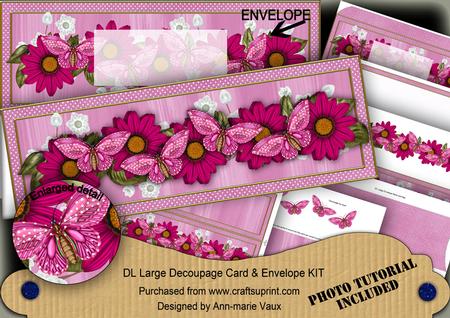 Cerise Daisy Large Dl Decoupage Card & Env Kit