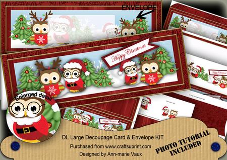 Christmas Owls2 Hc Large Dl Decoupage Card & Env Kit
