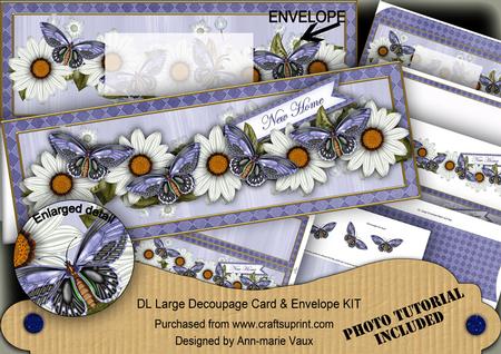 Daisy Butterfly New Home Large Dl Decoupage Card & Env Kit