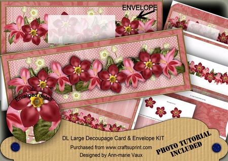 Red Forget Me Knots Large Dl Decoupage Card & Env Kit