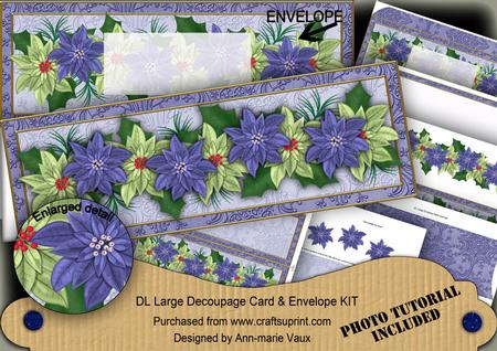 Blue Olive Poinsettia Large Dl Decoupage Card & Env Kit