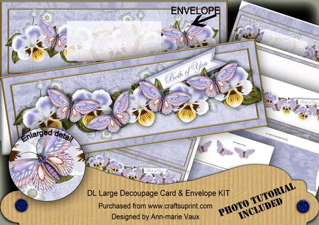 Blue Pansy Both of You Large Dl Decoupage Card & Env Kit