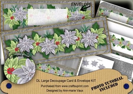 Silver Poinsettia Large Dl Decoupage Card & Env Kit