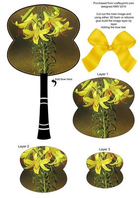Yellow Lillies Oriental Hand Fan 3D Topper