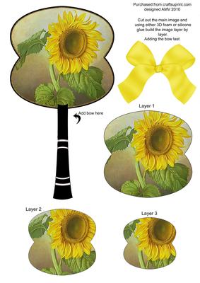 Sunflower Oriental Hand Fan 3D Topper