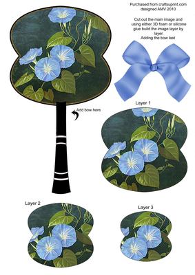 Morning Glory Oriental Hand Fan 3D Topper