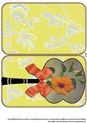 Orange Hibiscus Oriental Hand Fan Card