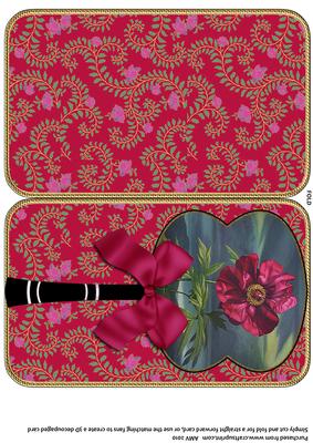 Plum Peony Oriental Hand Fan Card