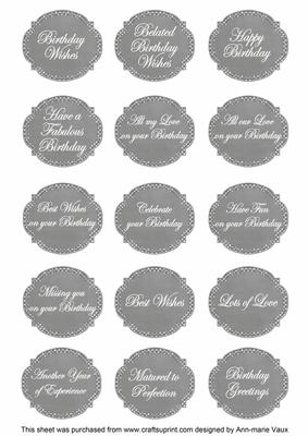 Black Gladioli Matching Birthday Sentiment Fancy Label Sheet
