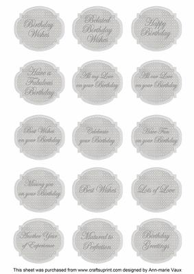 Silver Rose Matching Birthday Sentiment Fancy Label Sheet