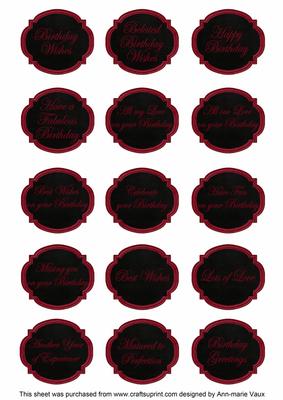 Dred Blk Rose Matching Birthday Sentiment Fancy Label Sheet