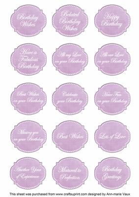 Lilac Hibiscus Matching Birthday Sentiment Fancy Label Sheet