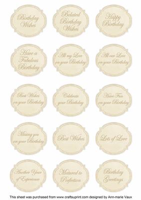 Cream Rose Matching Birthday Sentiment Fancy Label Sheet