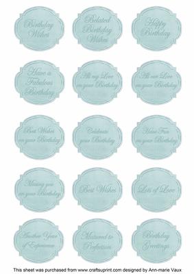 Teal Magnolia Matching Birthday Sentiment Fancy Label Sheet