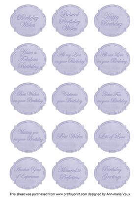 Blue Magnolia Matching Birthday Sentiment Label Sheet