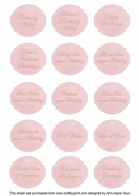 Pink Rose Matching Birthday Sentiment Label Sheet