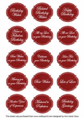 Red Gladioli Matching Birthday Sentiment Label Sheet