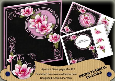 Cerise Blk Magnolia 8in Aperture Decoupage Cf Mini Kit