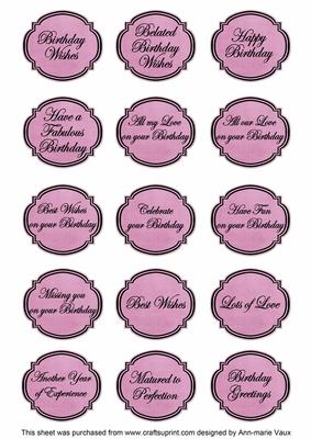 Cerise Blk Magnolia Matching Birthday Sentiment Label Sheet