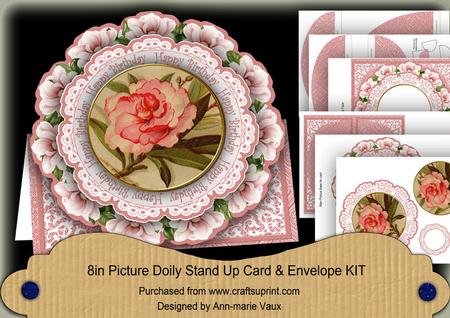 Pink Peony Happy Birthday 3D Picture Doily Card & Env Kit