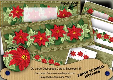 Olive Red Poinsettia Large Dl Decoupage Card & Env Kit
