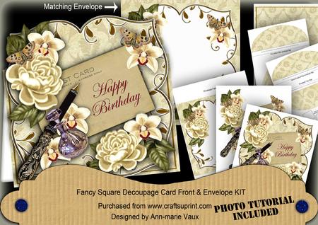 Cream Mix Happy Birthday Fancy Square Deco Card & Env Kit