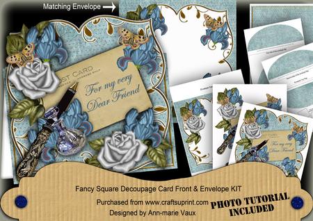 Sil & Blue Iris Dear Friend Fancy Square Deco Card & Env Kit
