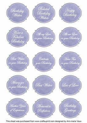 Pale Blue Dotty Fancy Birthday Sentiment Label Caption Sheet