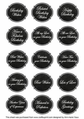 Black Dotty Fancy Birthday Sentiment Label Caption Sheet