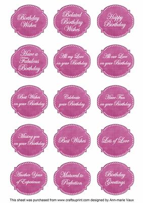 Cerise Dotty Fancy Birthday Sentiment Label Caption Sheet