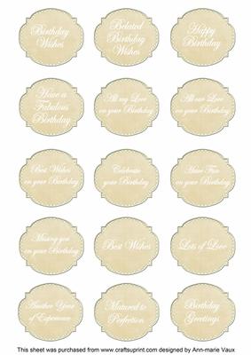 Cream Dotty Fancy Birthday Sentiment Label Caption Sheet